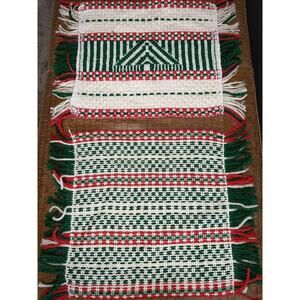 Vintage Handmade Crocheted Christmas Large Hot Pad Trivet Green Red Placemats